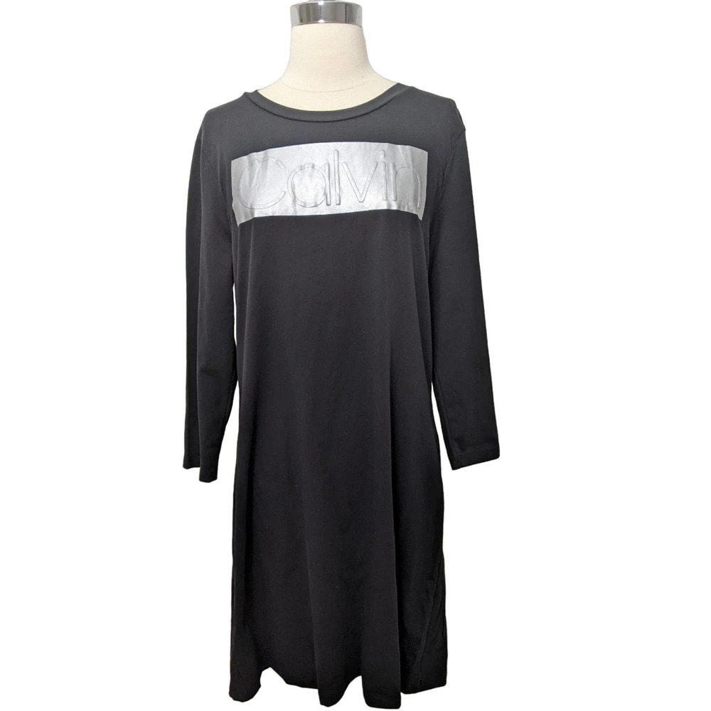 L new calvin klein CK black tshirt tunic logo dress casual relax lightweight